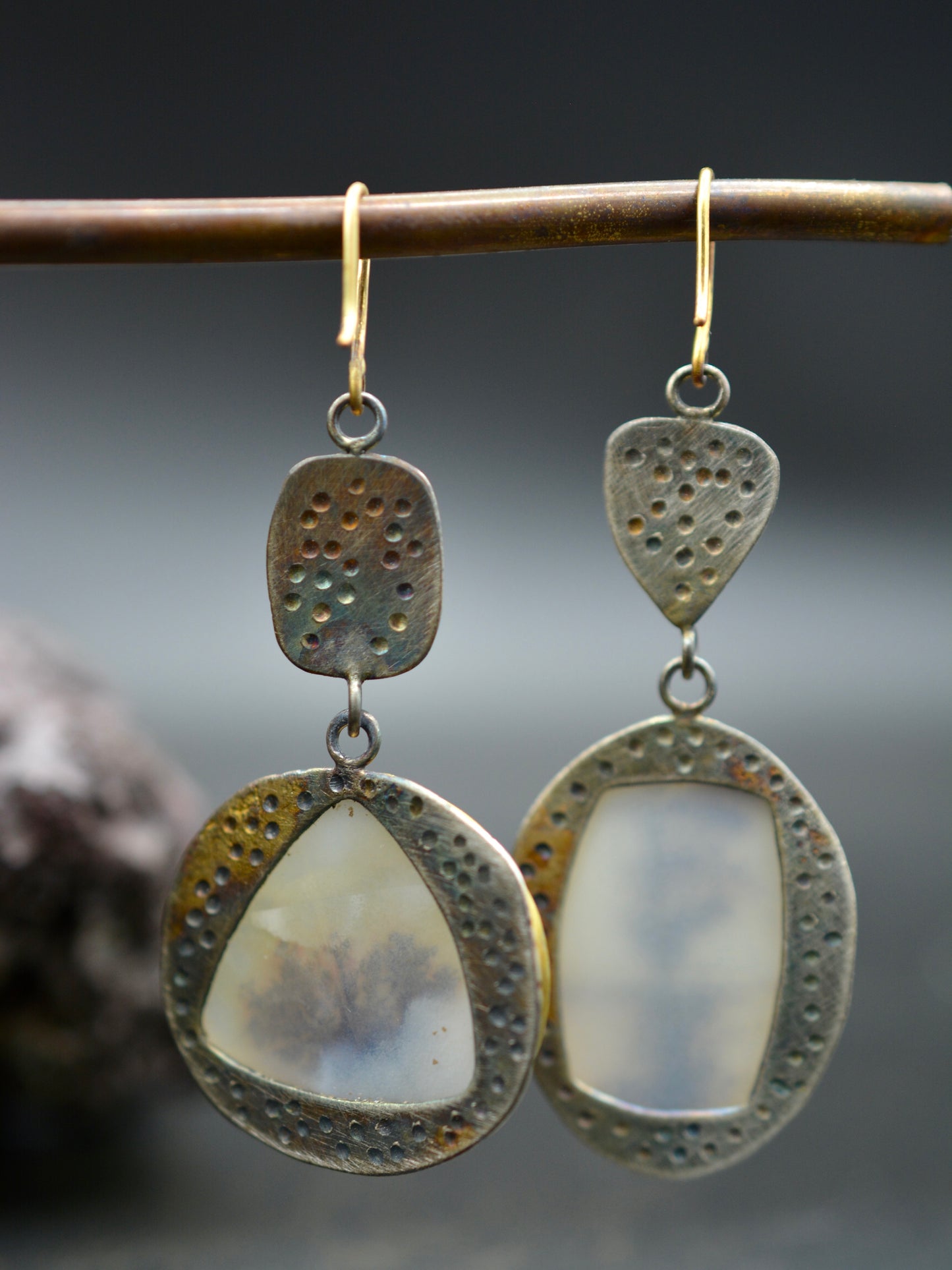 Poet Earrings Dendritic Agate & Tourmaline