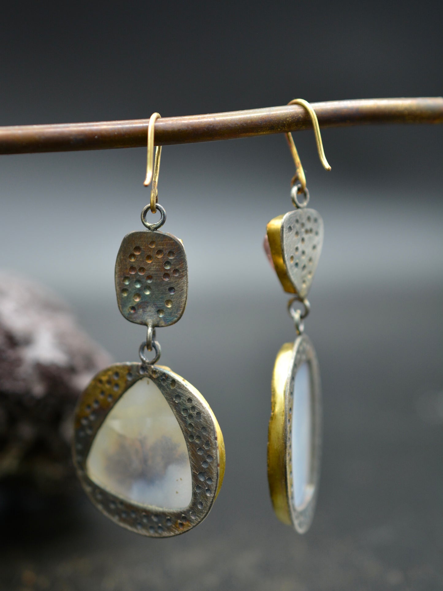 Poet Earrings Dendritic Agate & Tourmaline