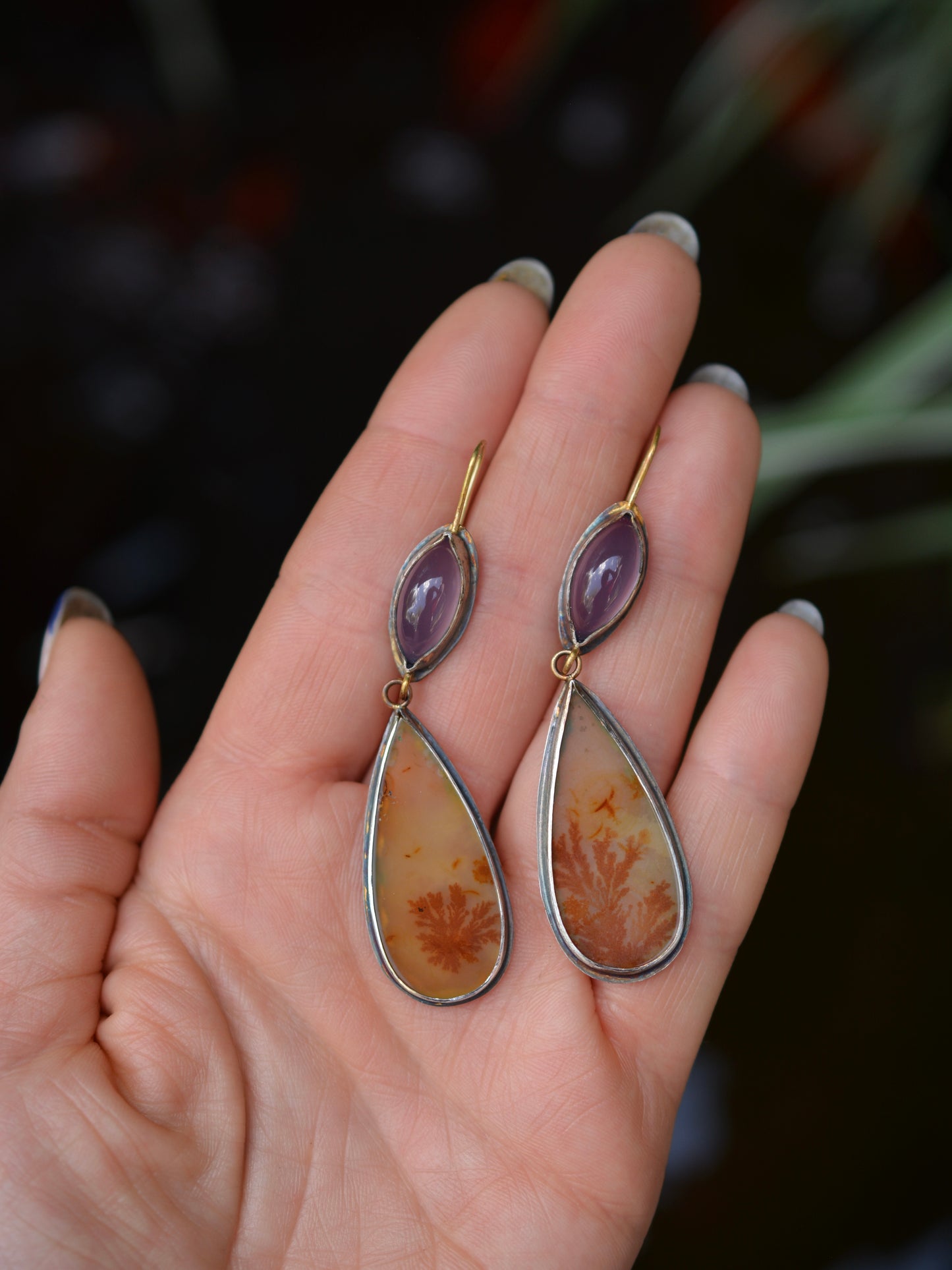 Chalcedony and Dendritic Agate Earrings