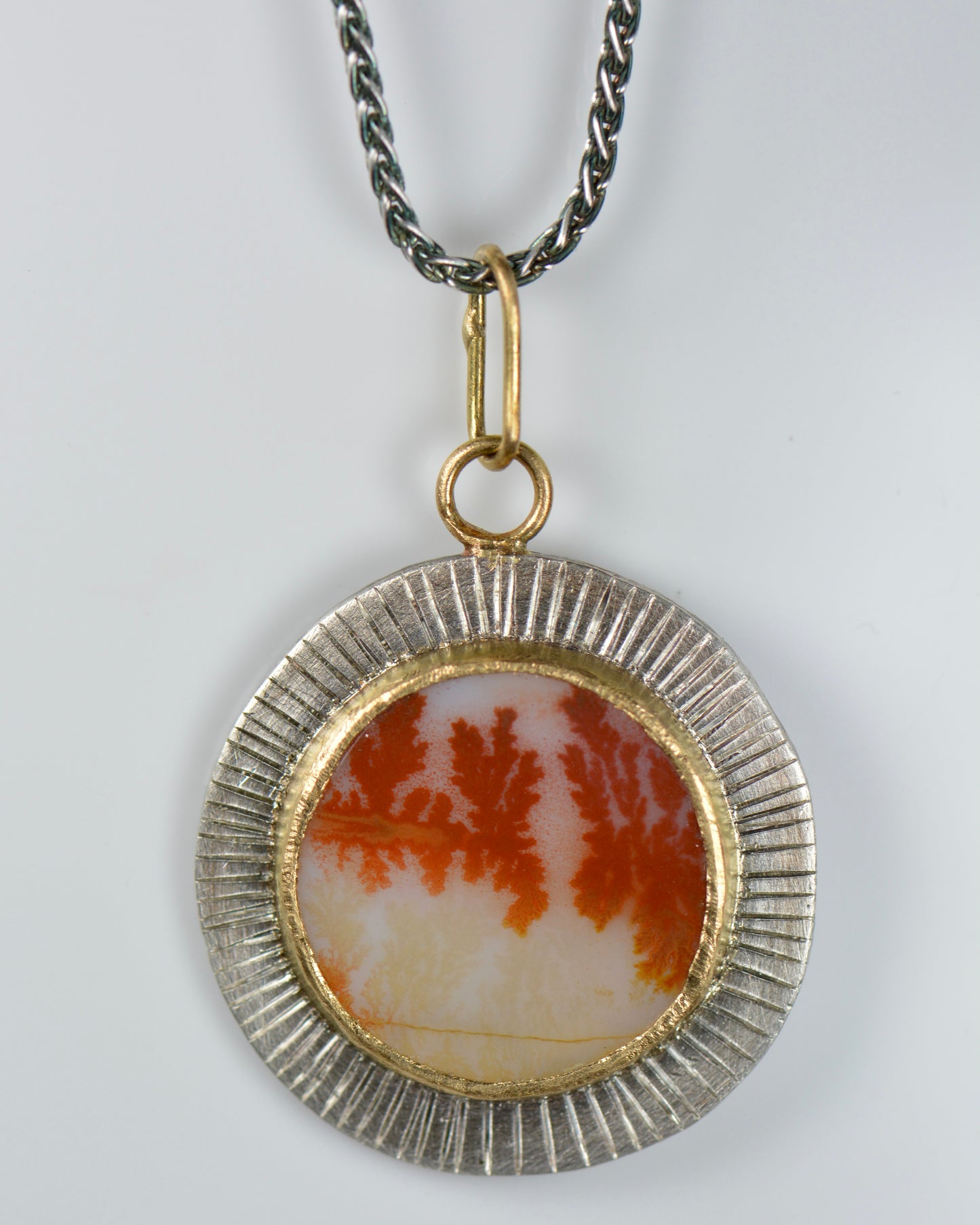 Dendritic Agate Pendant | Fire Red in 18k Gold & Oxidized Sterling Silver
