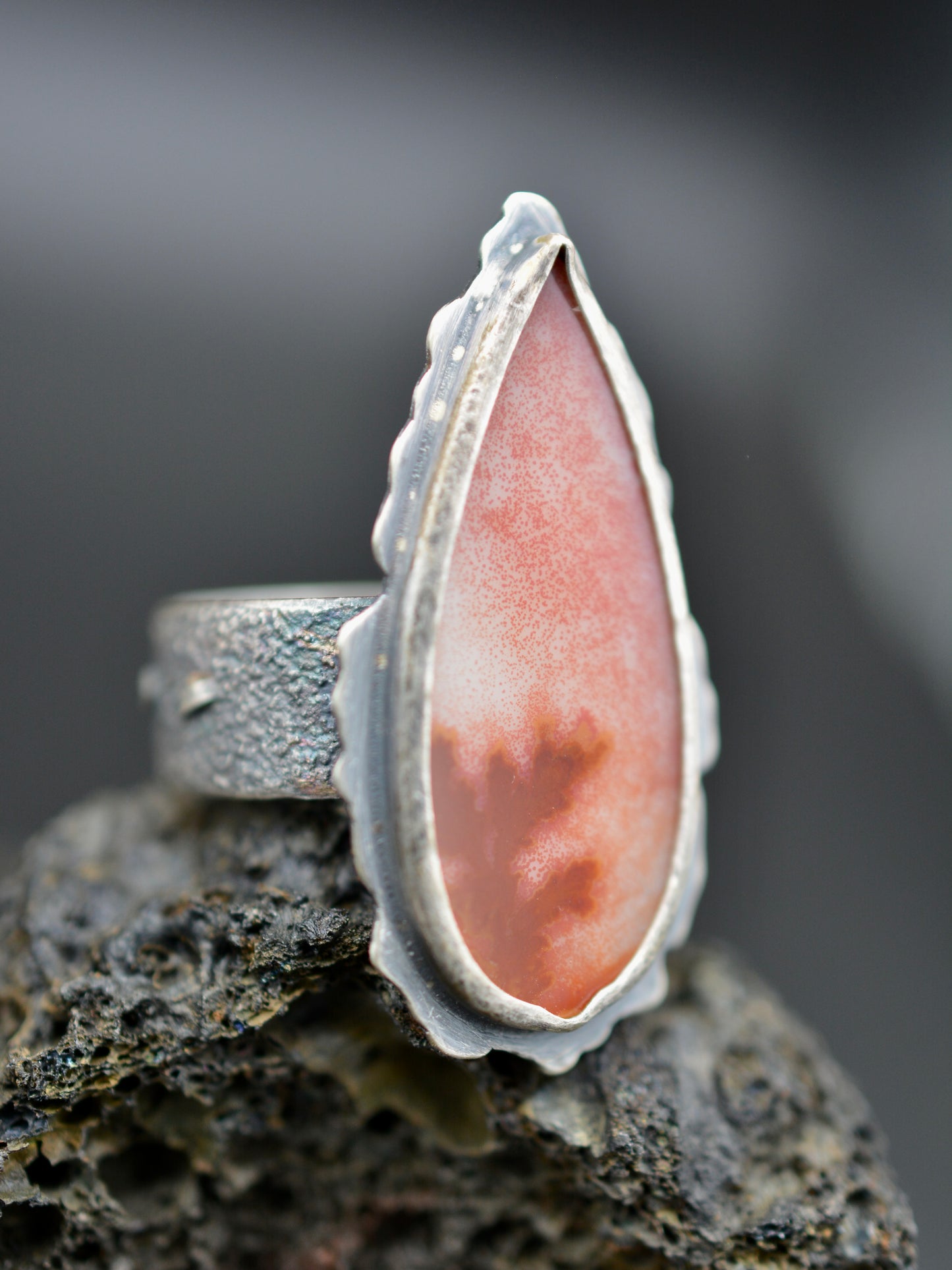 Dendritic Agate Flame Purgatorio Ring