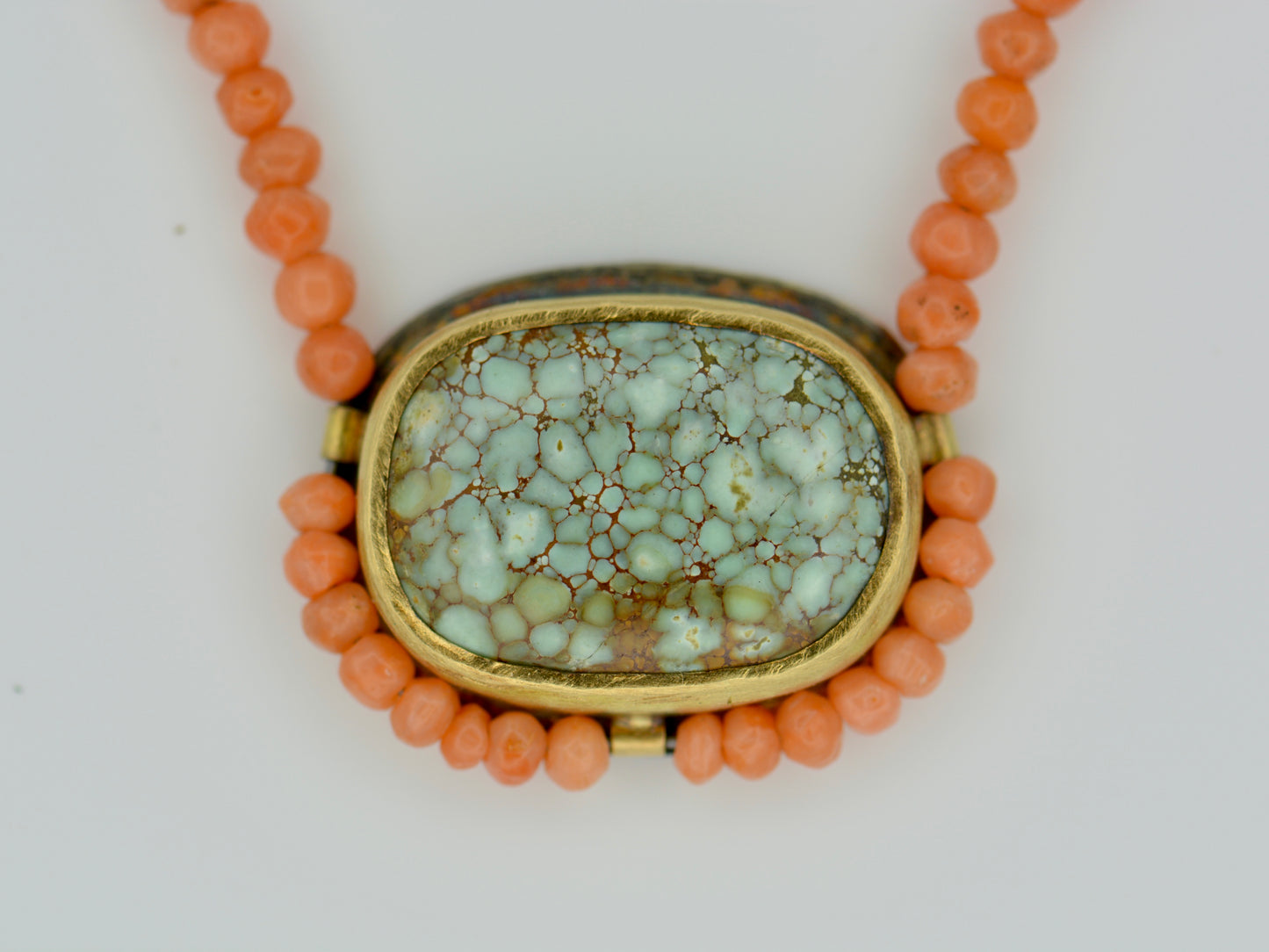 Variscite, Antique Coral & Sapphire Beaded Necklace | Handcrafted Silver & 18k Gold