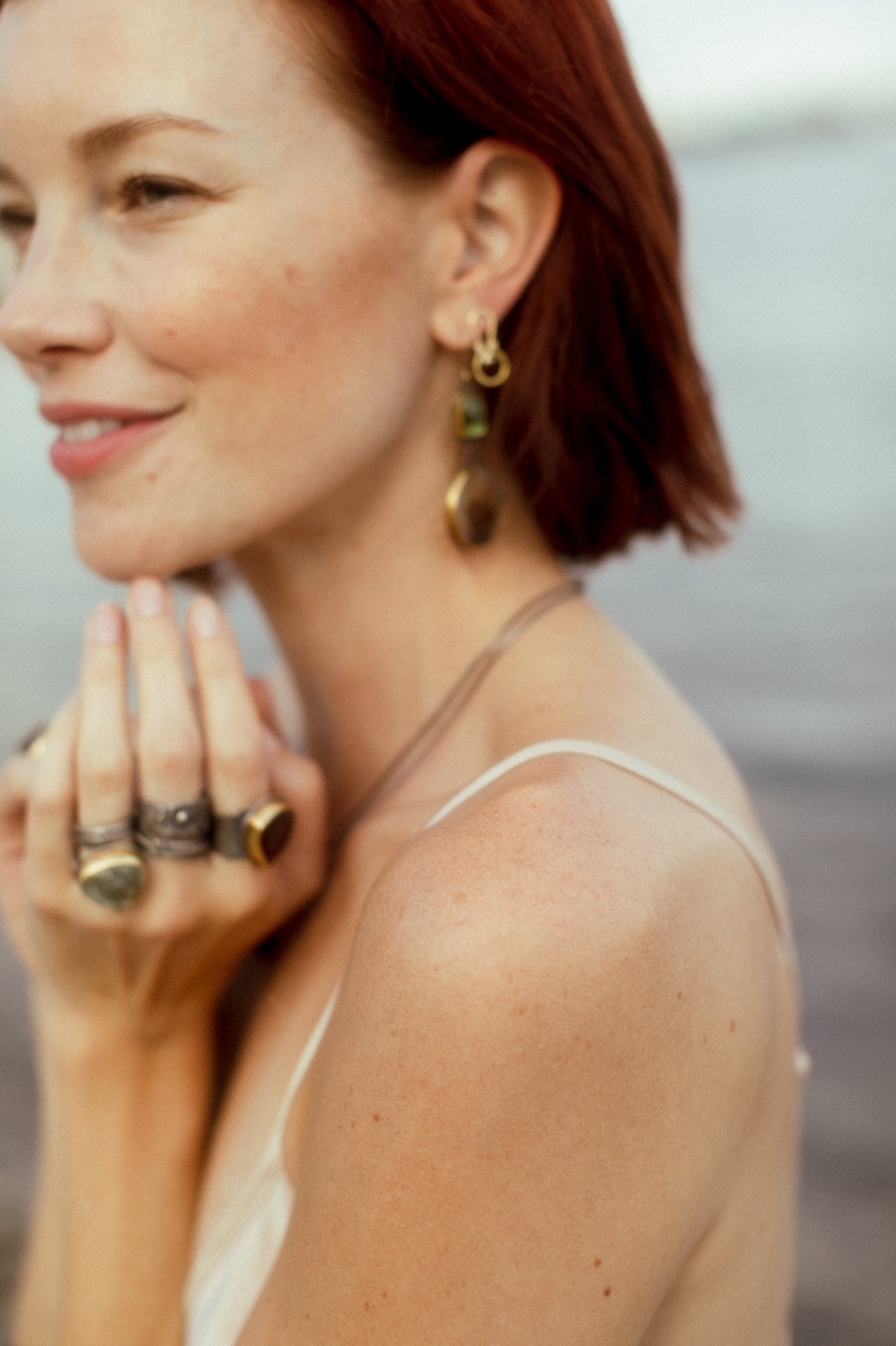 Poet Earrings Dendritic Agate & Tourmaline