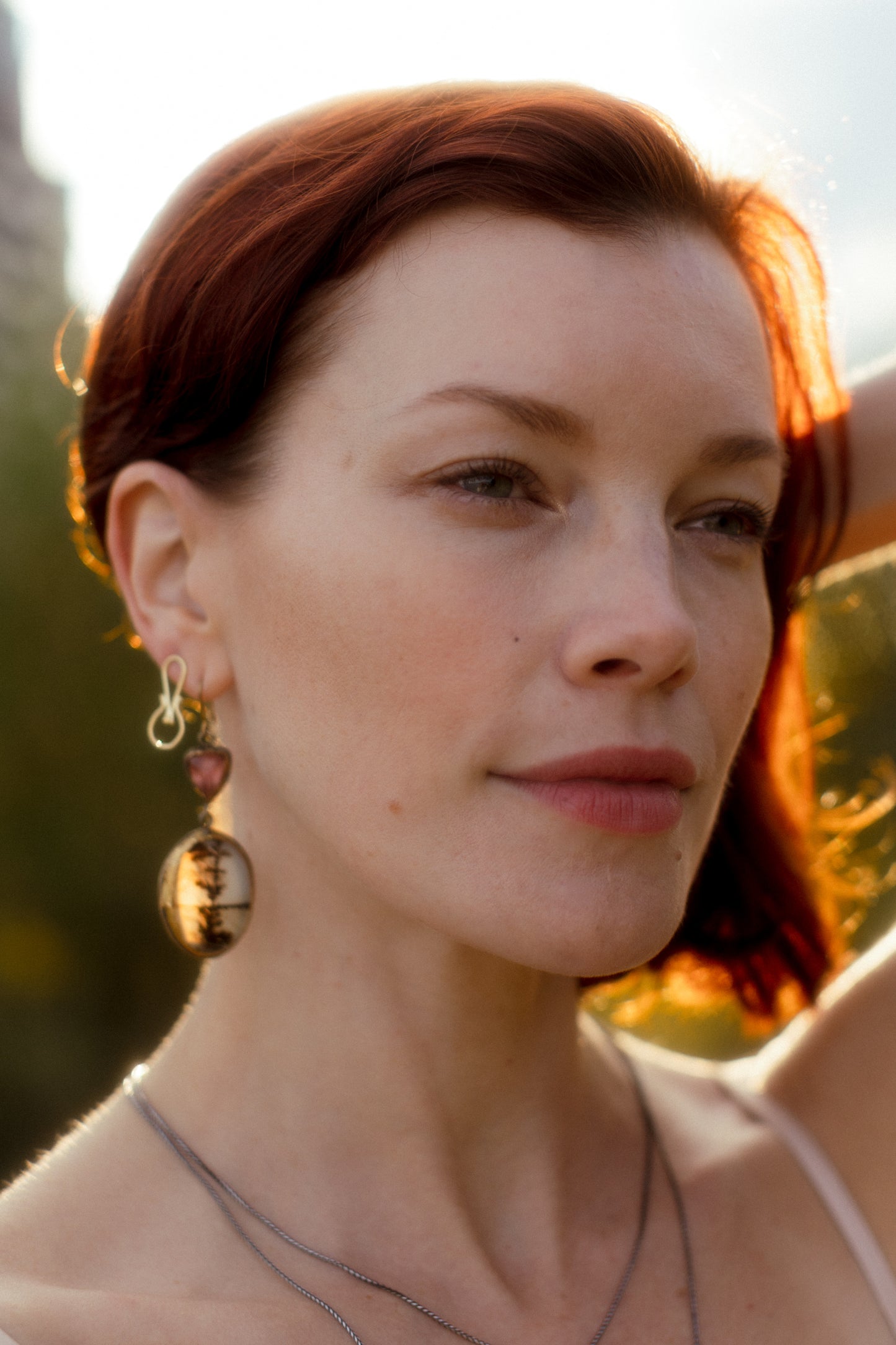 Poet Earrings Dendritic Agate & Tourmaline