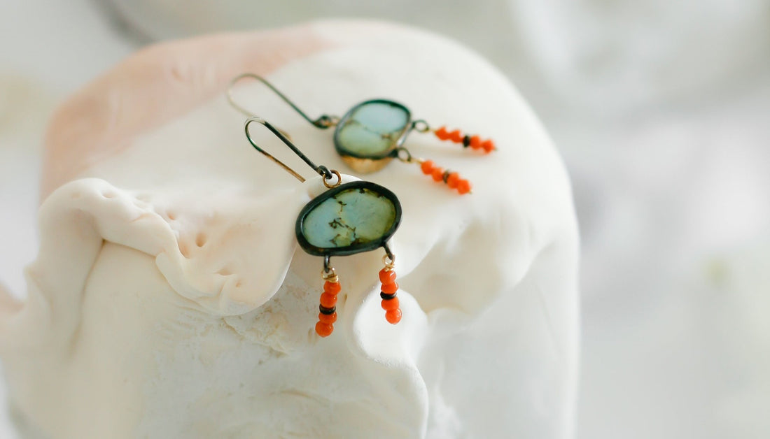 Lavender Turquoise & Coral Earrings