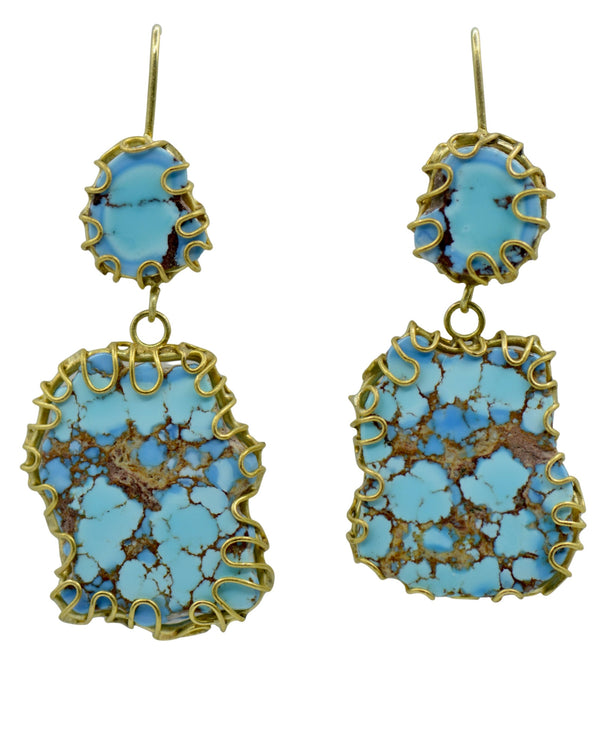 Lavender Turquoise Squiggle Statement Earrings | Handcrafted 18k & 22k Gold