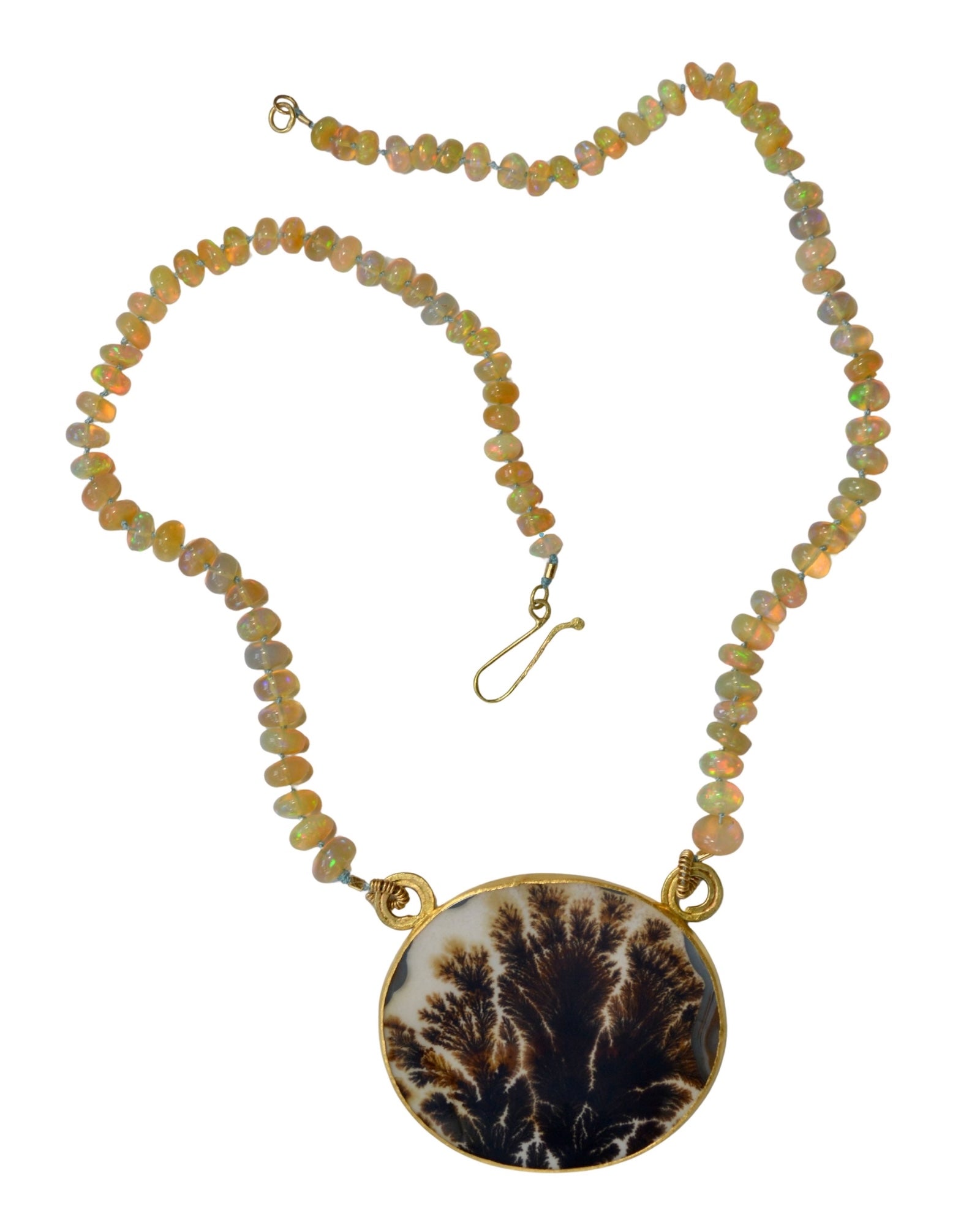 Dendritic Agate & Opal Bead Splotch Statement Necklace | Handcrafted Silver, 22k & 18k Gold