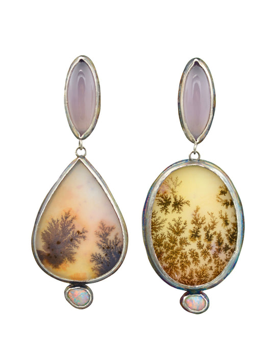 Lilac Chalcedony, Dendritic Agate and Opal Earrings