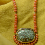 Variscite, Antique Coral & Sapphire Beaded Necklace