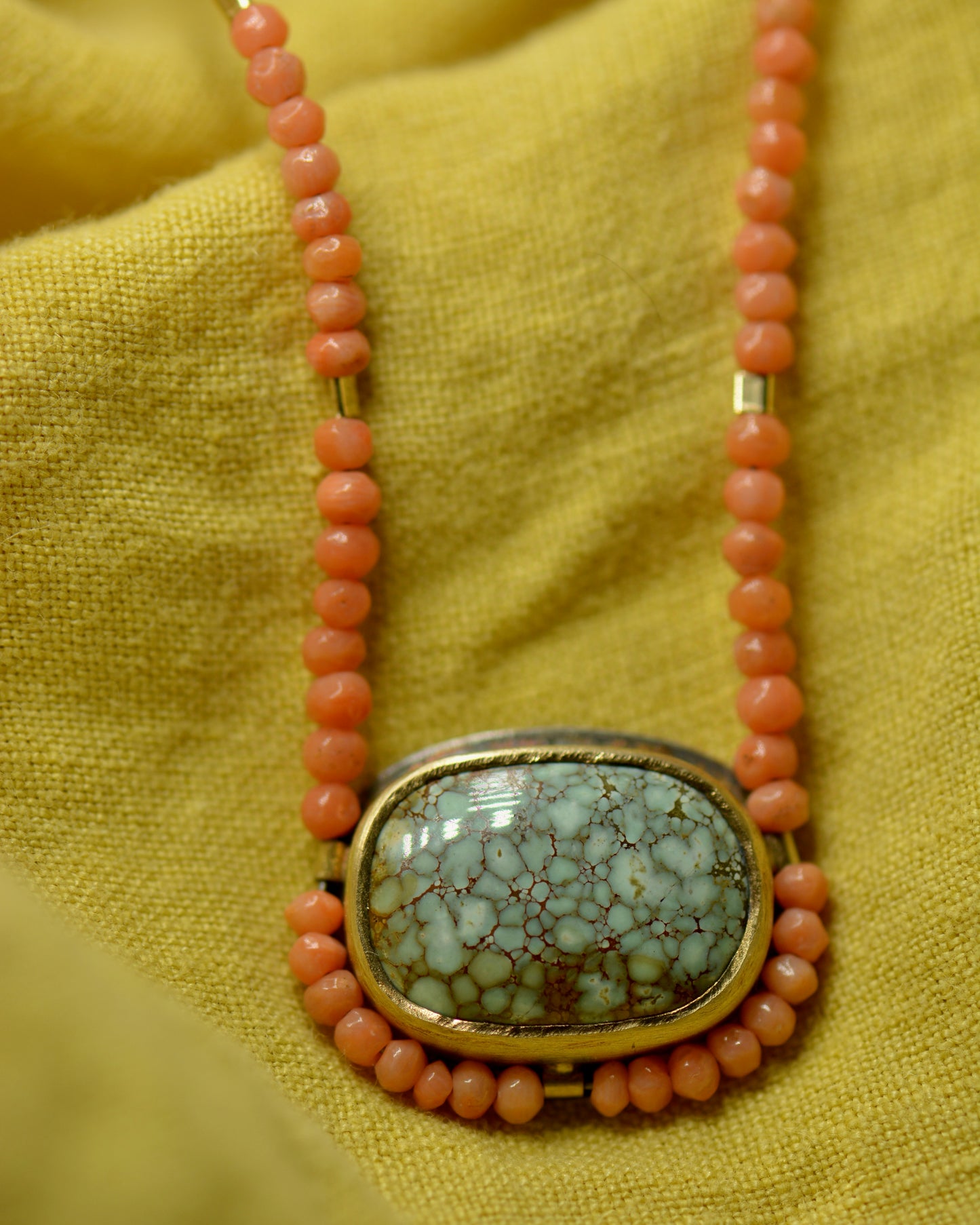 Variscite, Antique Coral & Sapphire Beaded Necklace | Handcrafted Silver & 18k Gold