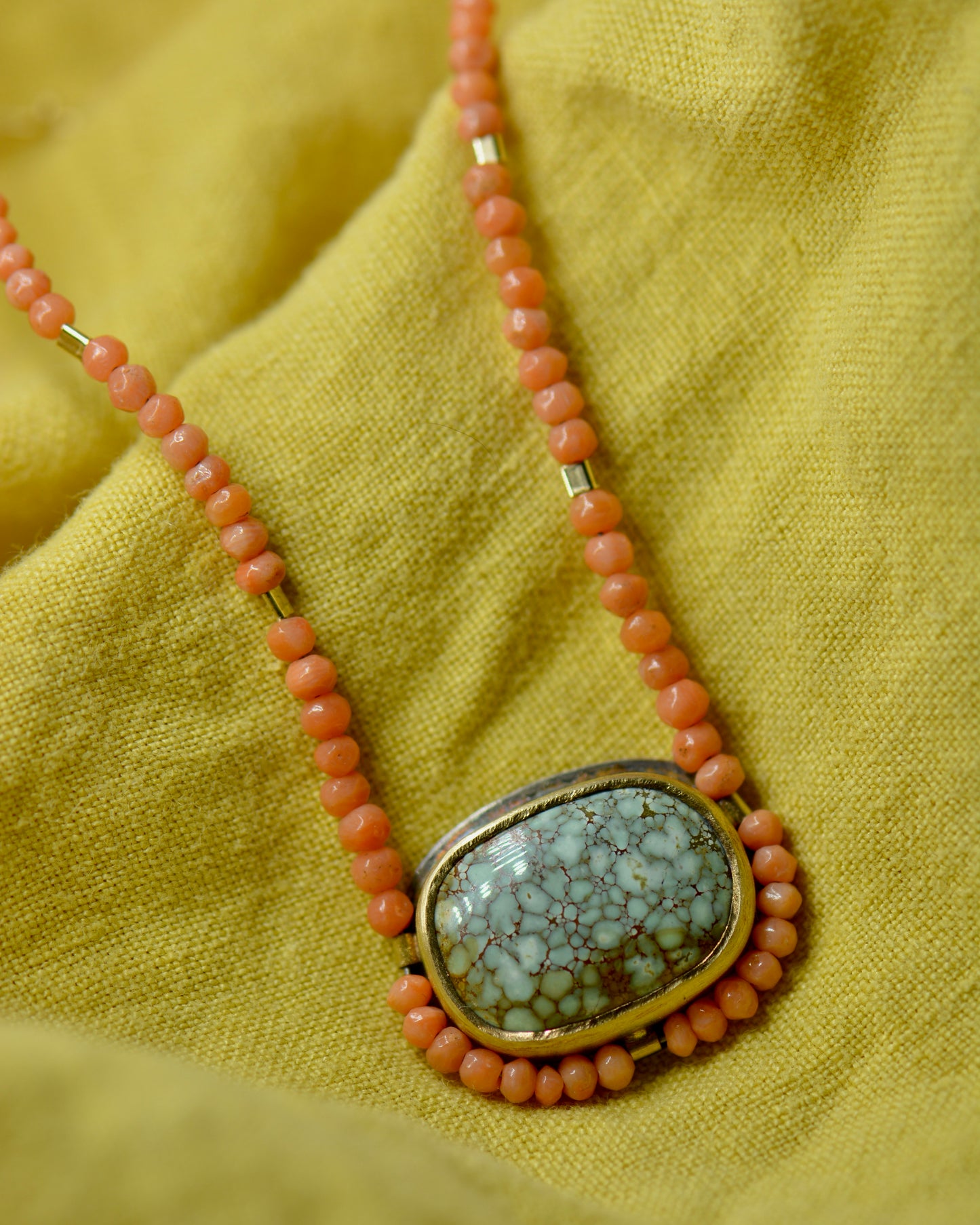 Variscite, Antique Coral & Sapphire Beaded Necklace | Handcrafted Silver & 18k Gold