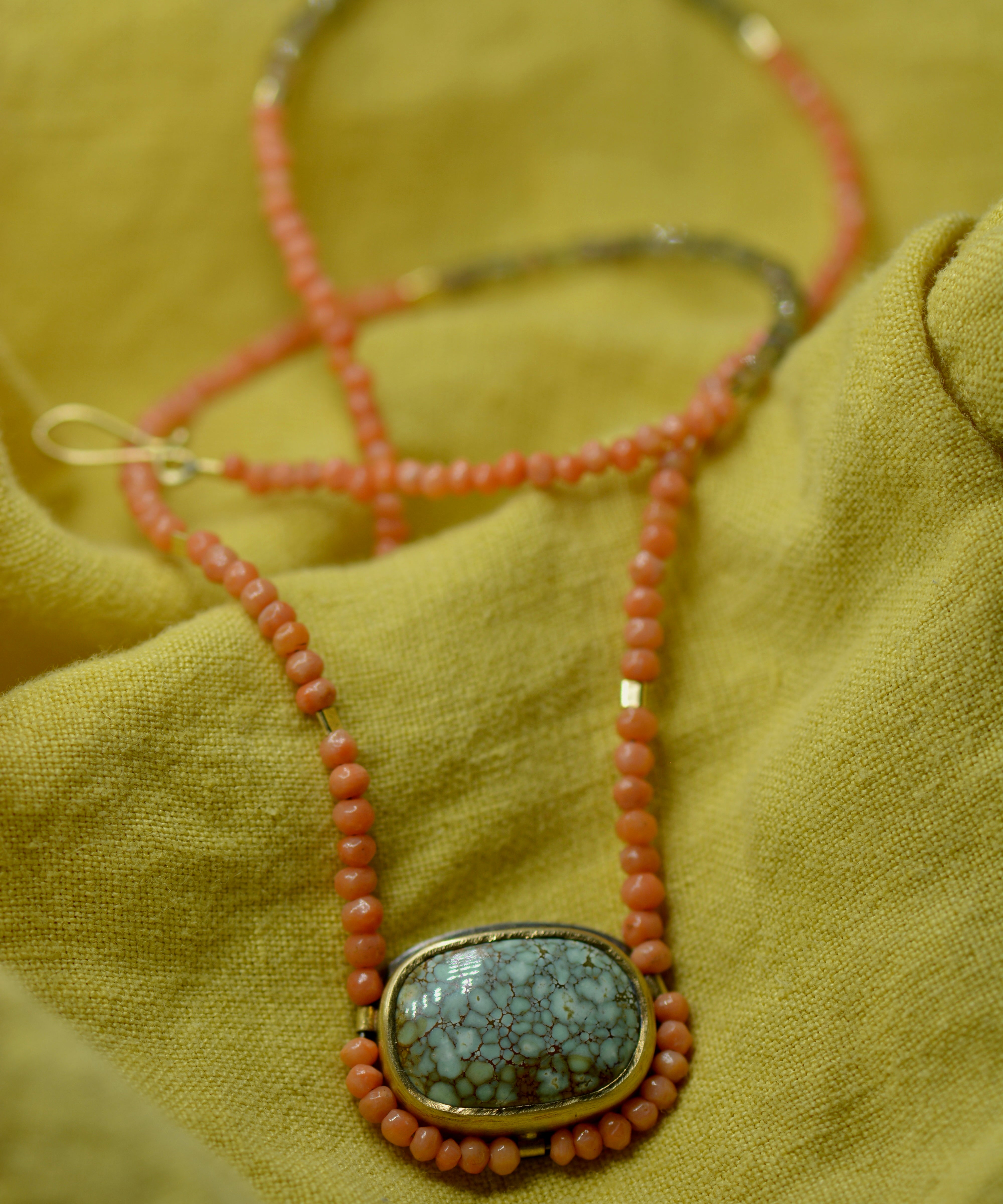 Variscite, Antique Coral & Sapphire Beaded Necklace