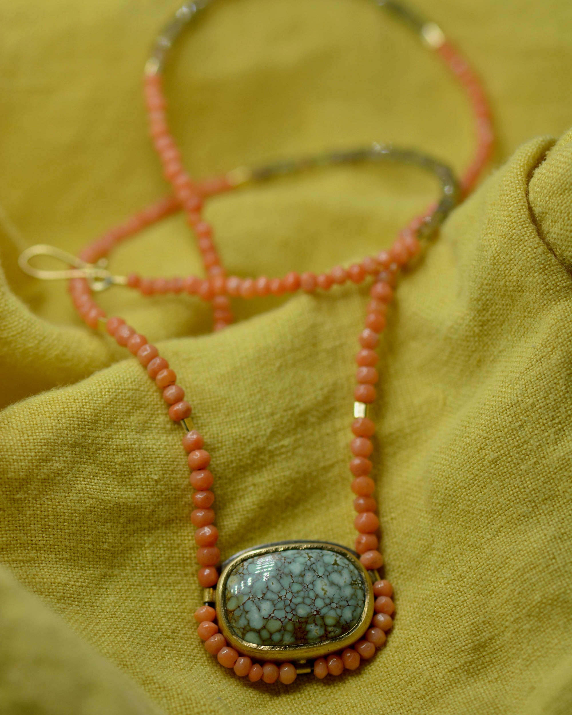 Variscite, Antique Coral & Sapphire Beaded Necklace | Handcrafted Silver & 18k Gold