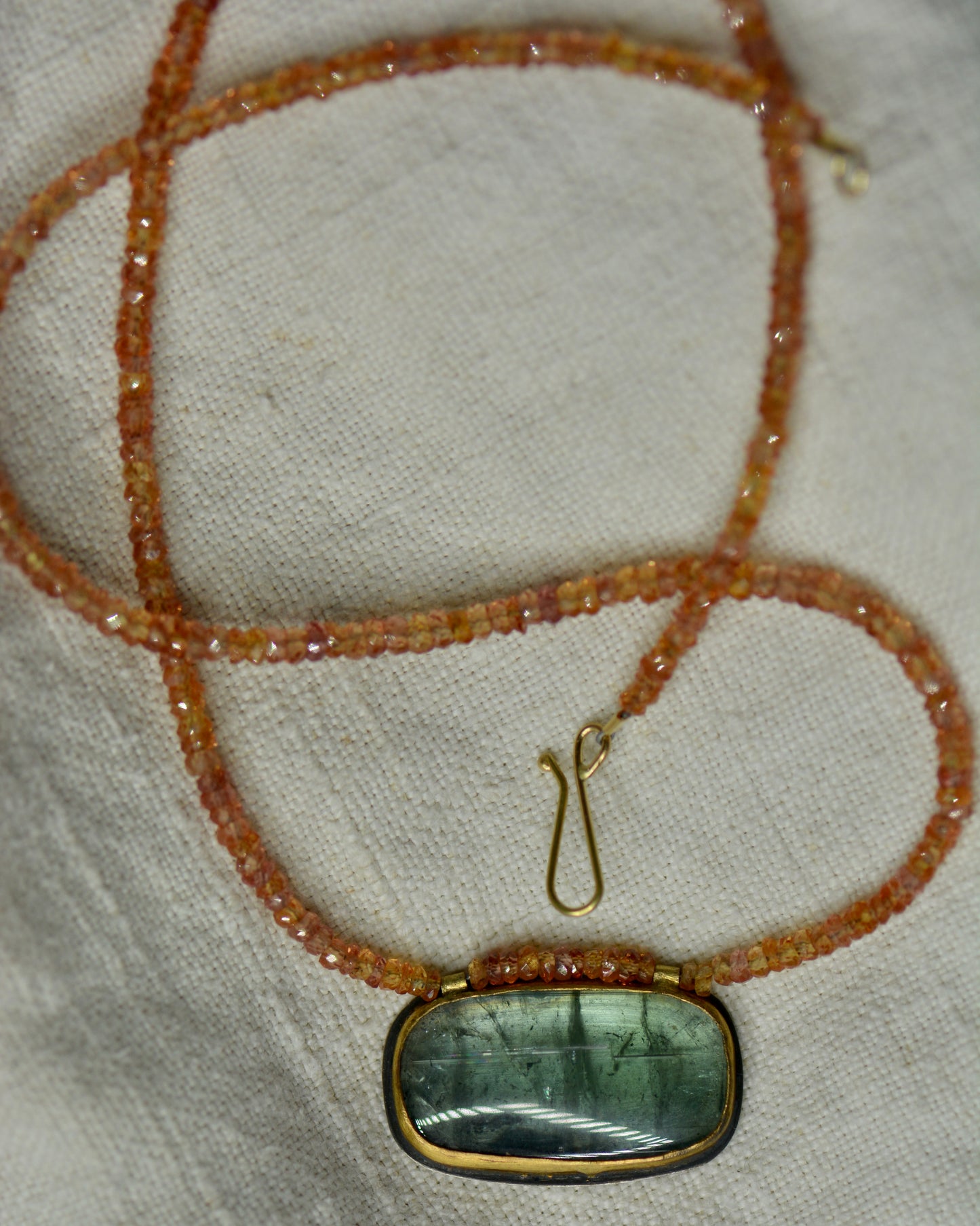 Tourmaline & Sapphire Beaded Necklace | Handcrafted Silver, 22k & 18k Gold