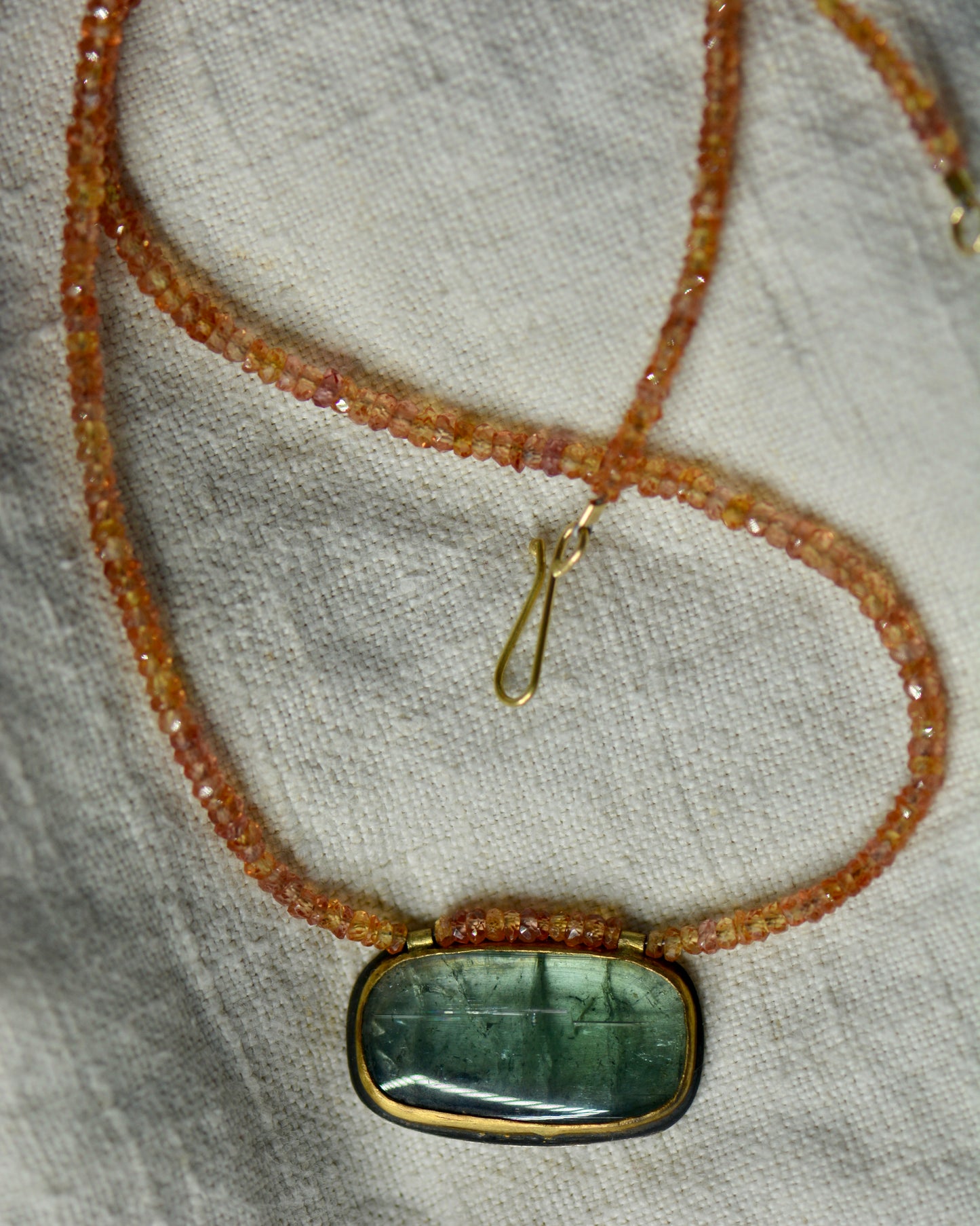 Tourmaline & Sapphire Beaded Necklace | Handcrafted Silver, 22k & 18k Gold