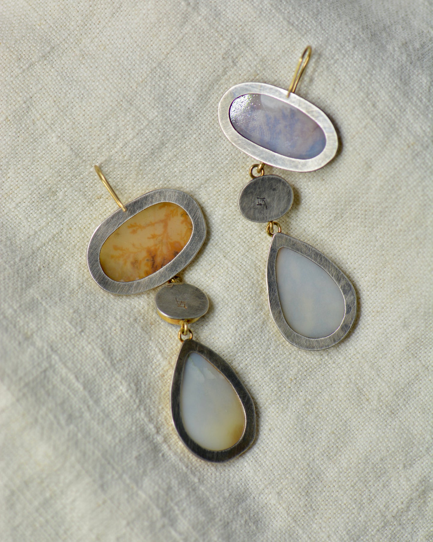 Dendritic Agate and Lilac Chalcedony Statement Earrings