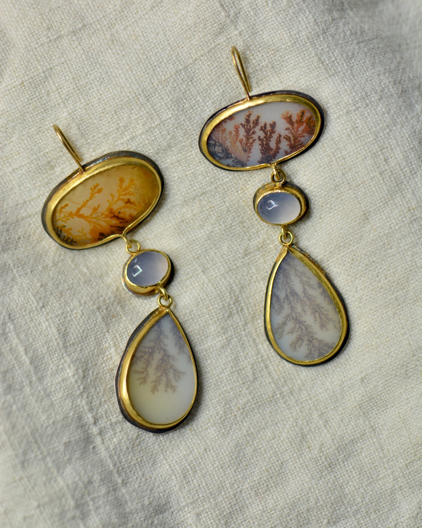 Dendritic Agate and Lilac Chalcedony Statement Earrings