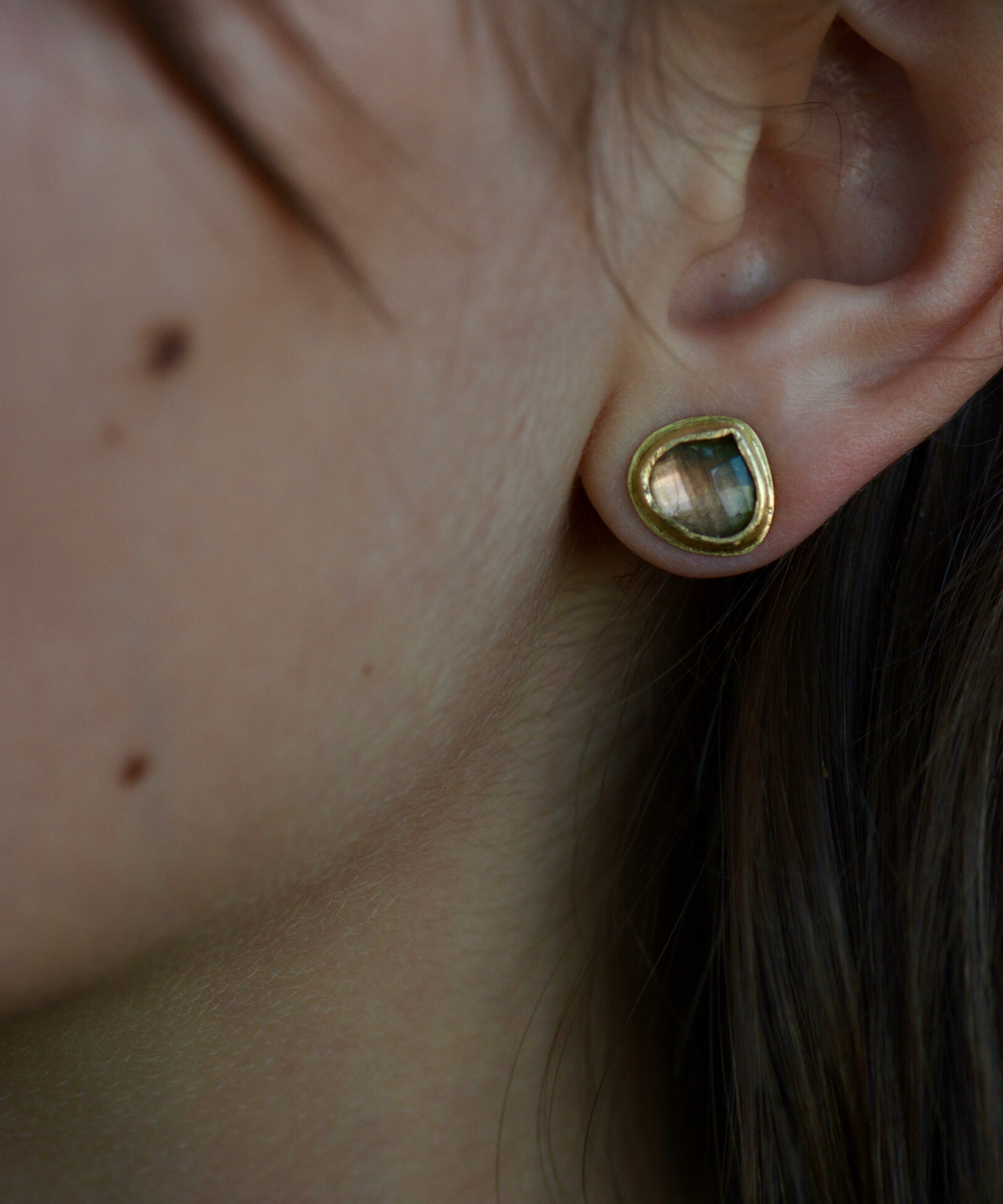Watermelon Tourmaline Checkerboard Studs