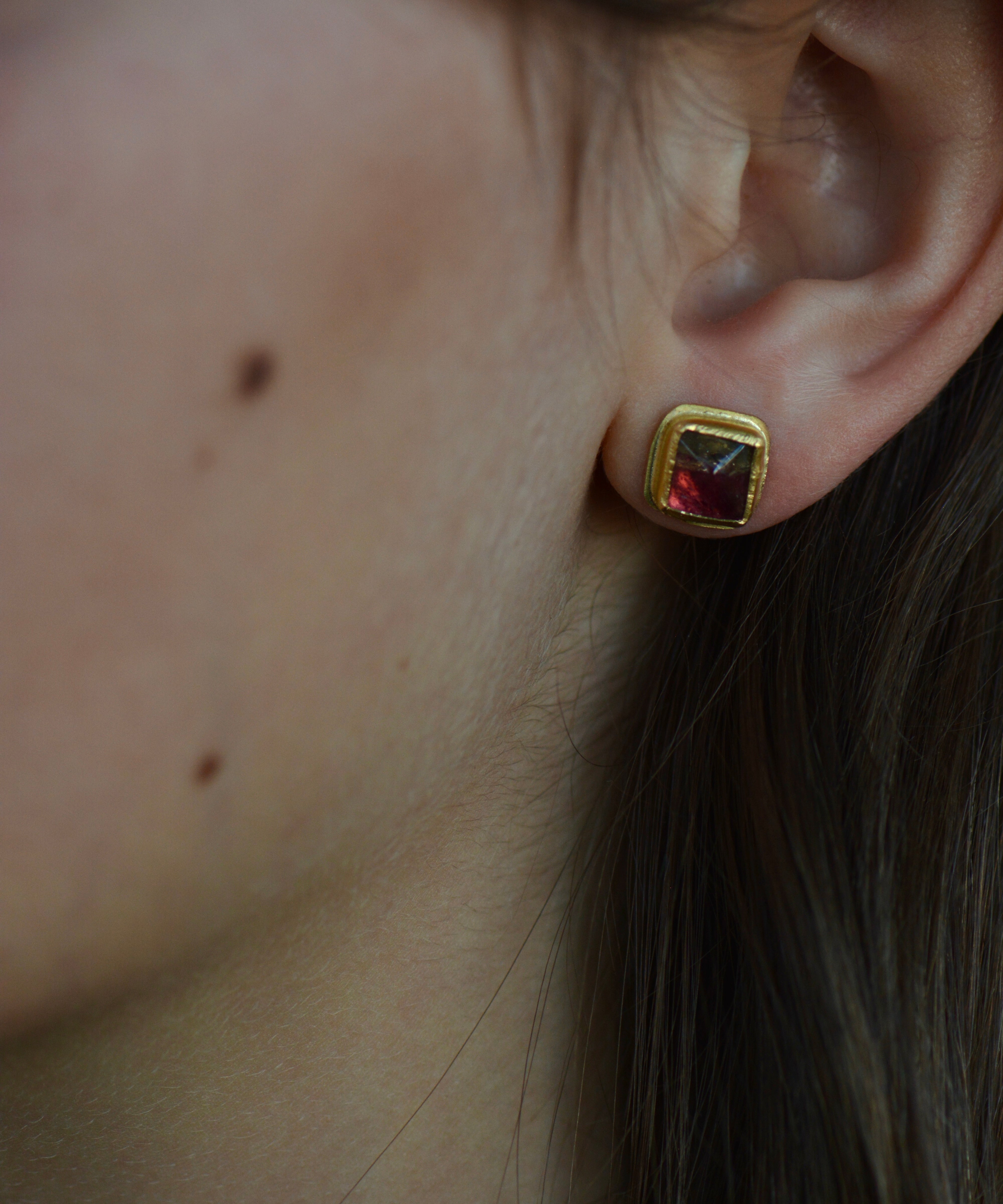 Watermelon Tourmaline Sugarloaf Studs