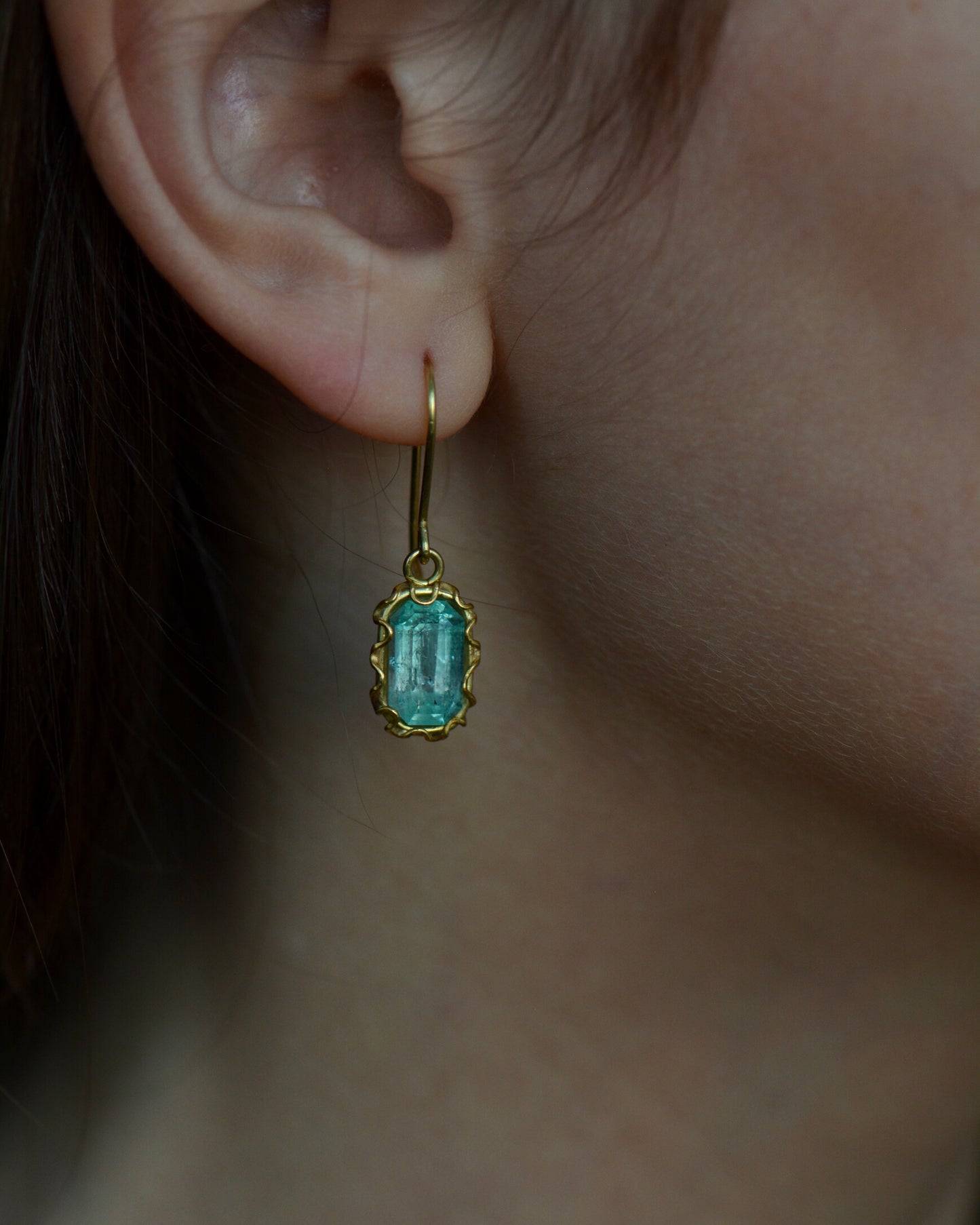 Emerald Squiggle Drop Earrings