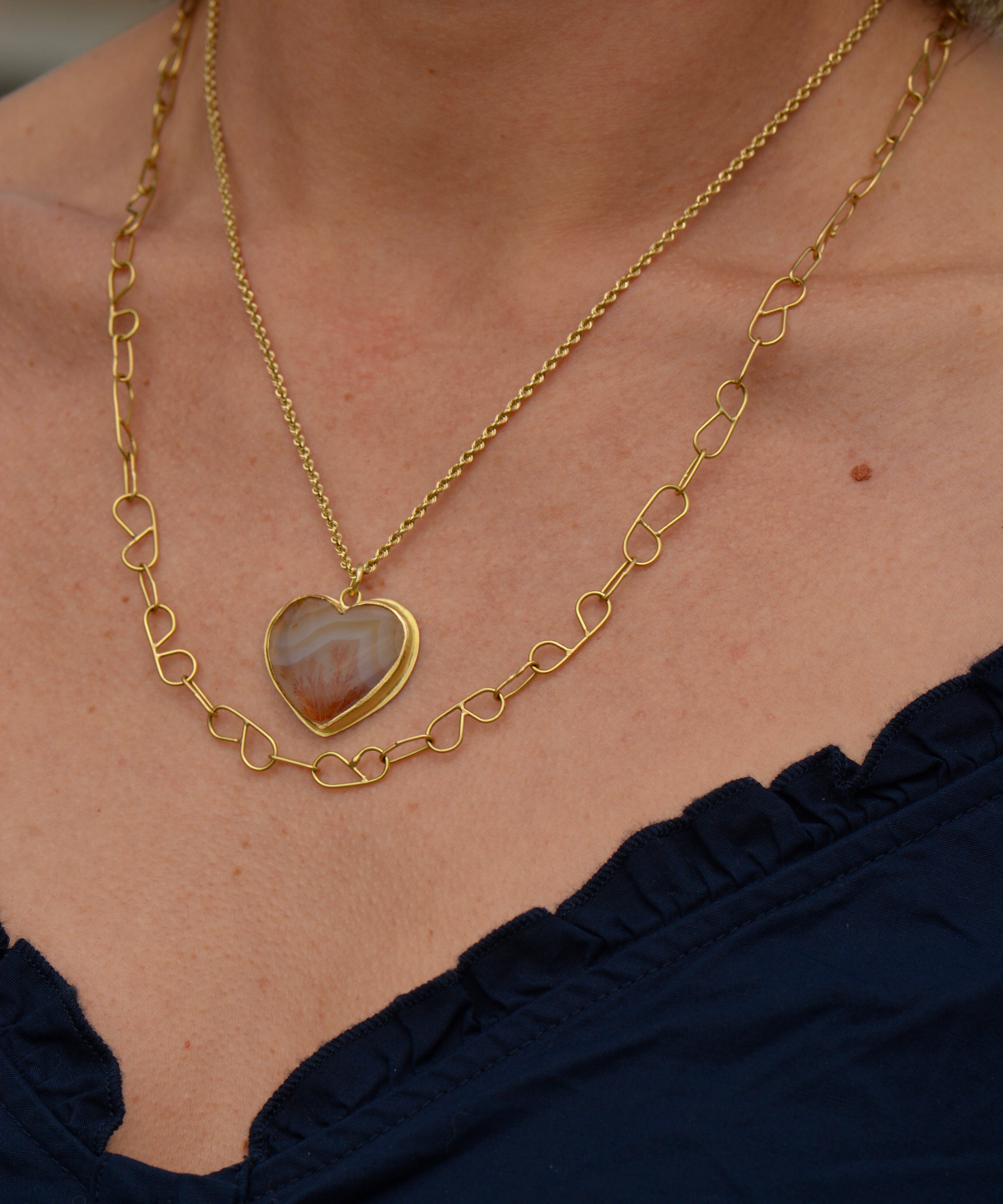 Creamsicle Dendritic Agate Heart Pendant
