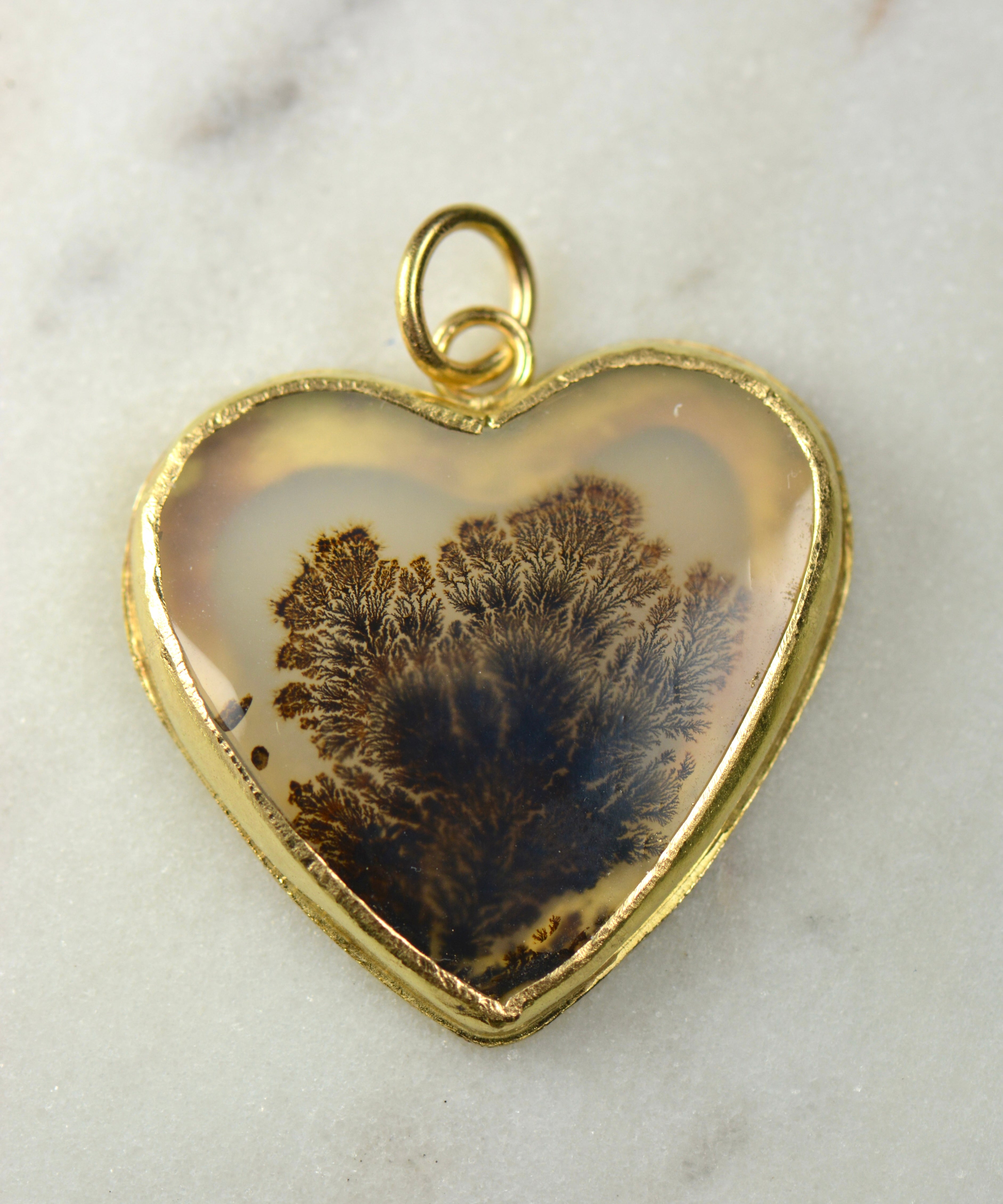 Black Dendritic Agate Heart & Opal Beaded Necklace
