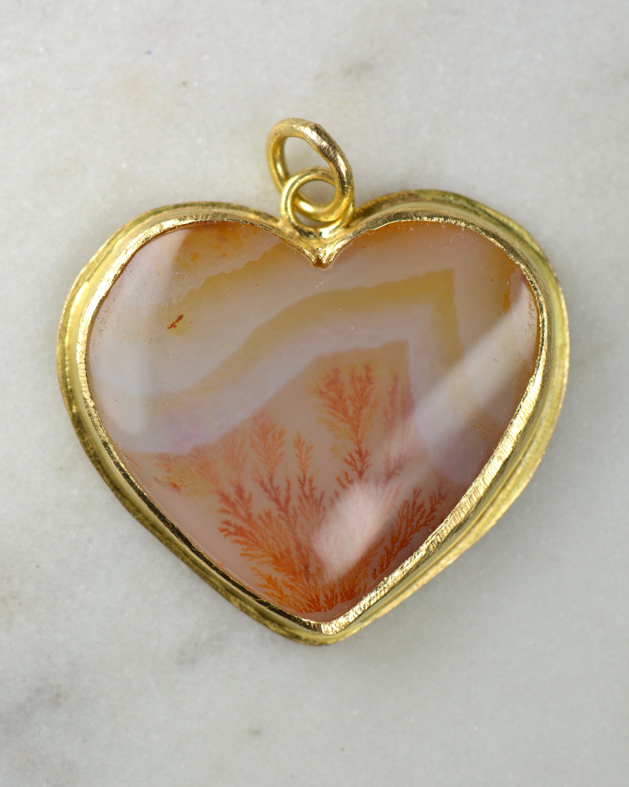 Creamsicle Dendritic Agate Heart Pendant | Handcrafted 18k Gold