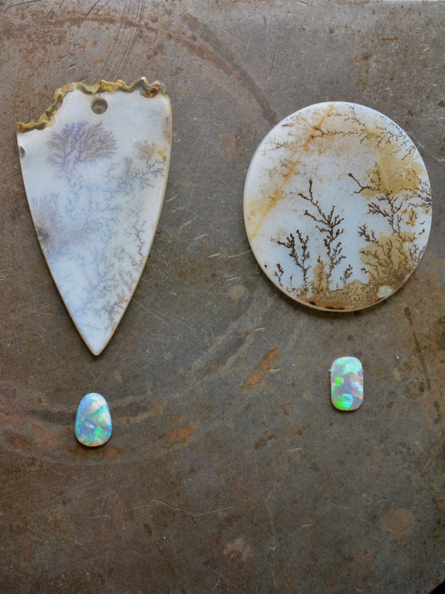 Dendritic Agate and Opal Earrings