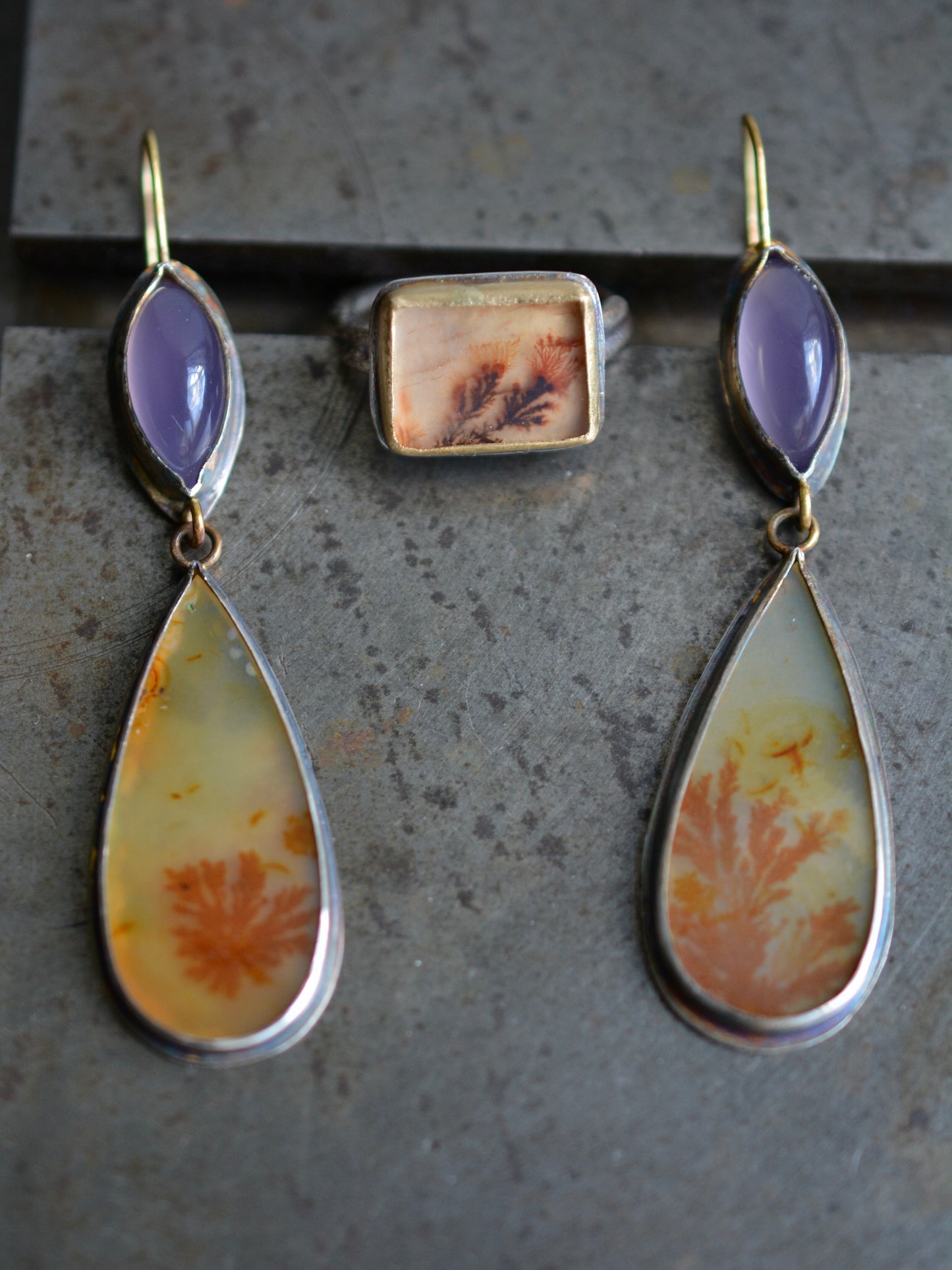 Chalcedony and Dendritic Agate Earrings