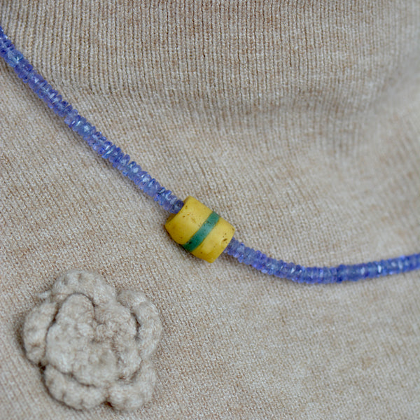 Tanzanite & African Trade Bead Necklace | Handcrafted 18k Gold Details
