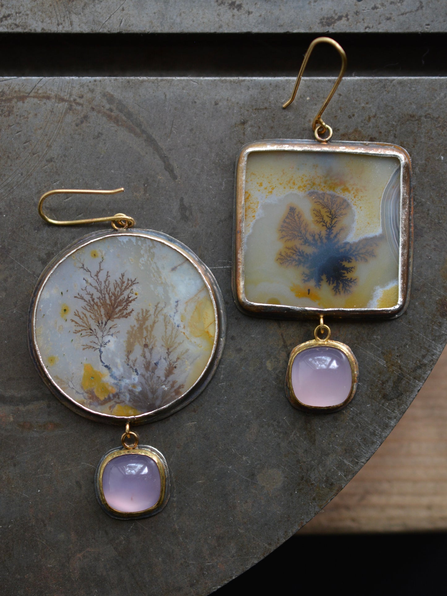 Dendritic Agate and Chalcedony Earrings