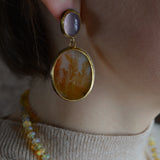 Dendritic Agate and Lilac Chalcedony Drop Post Earrings