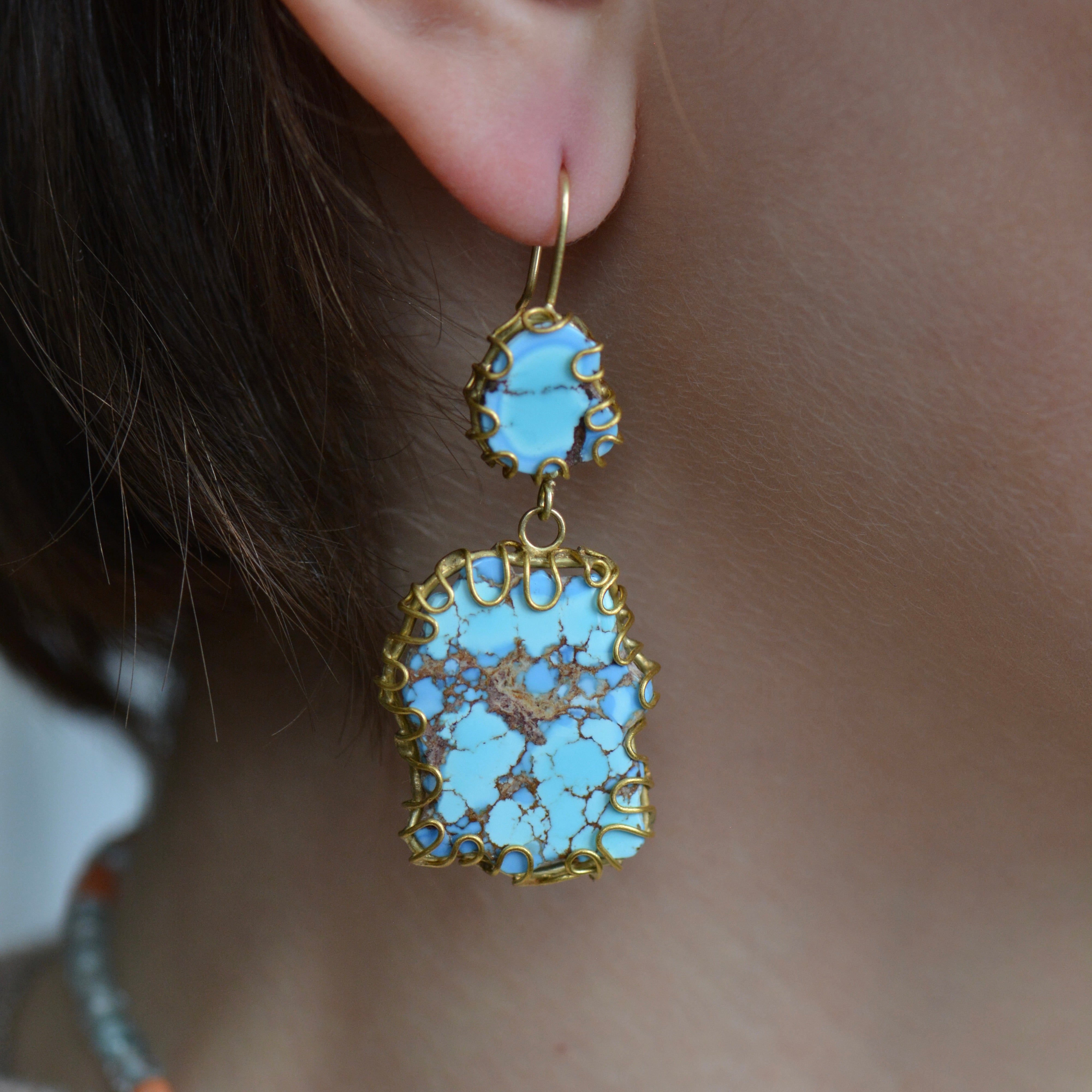 Lavender Turquoise Squiggle Statement Earrings