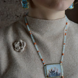 Dendritic Agate, Aquamarine & Antique Coral Beaded Necklace