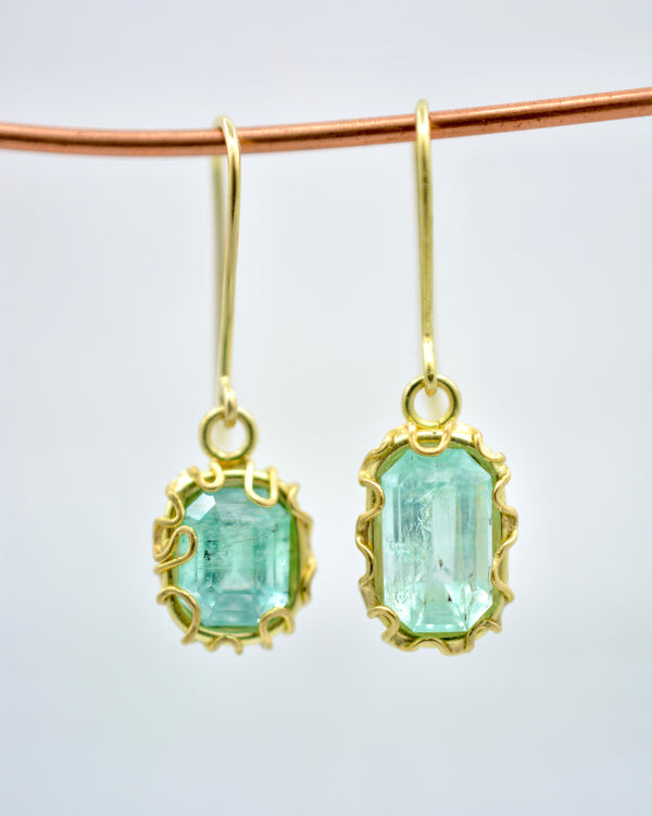 Emerald Squiggle Drop Earrings