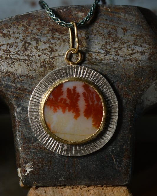 Dendritic Agate Pendant | Fire Red in 18k Gold & Oxidized Sterling Silver