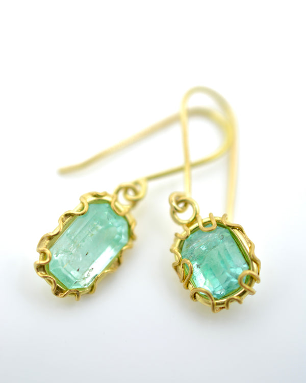 Emerald Squiggle Drop Earrings