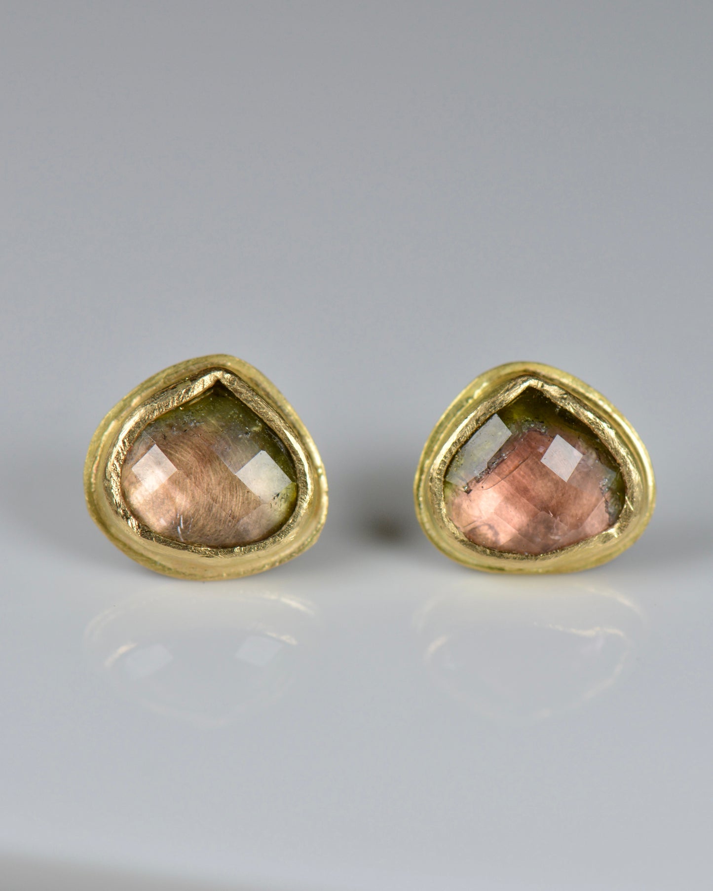 Watermelon Tourmaline Checkerboard Studs | Handcrafted 18k Gold