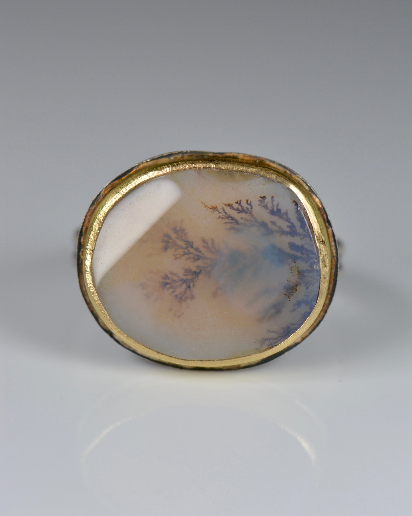 Earthy Dendritic Agate Ring | Handcrafted 18k Gold & Sterling Silver