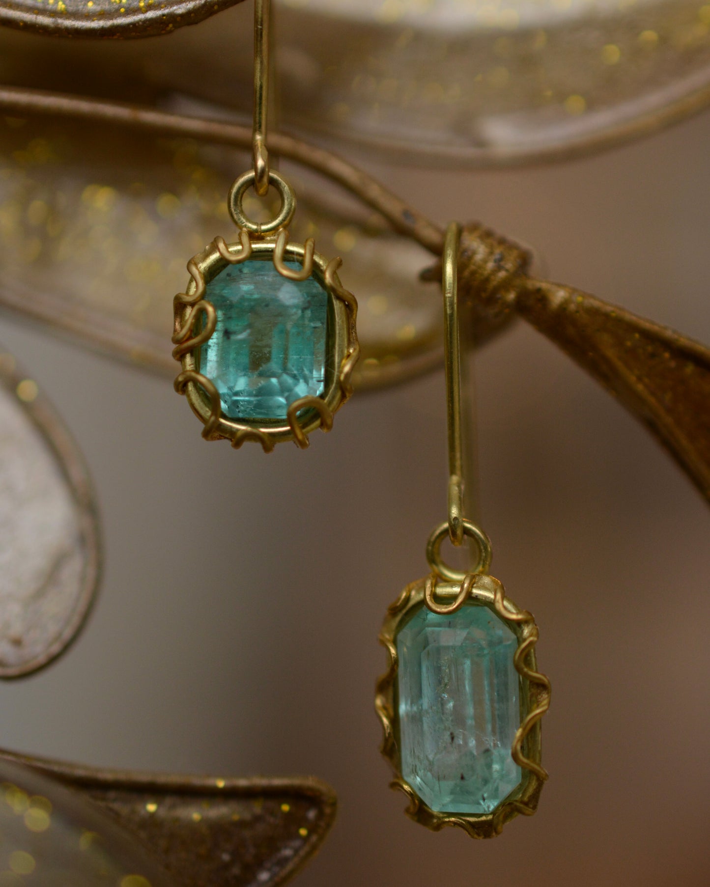 Emerald Squiggle Drop Earrings