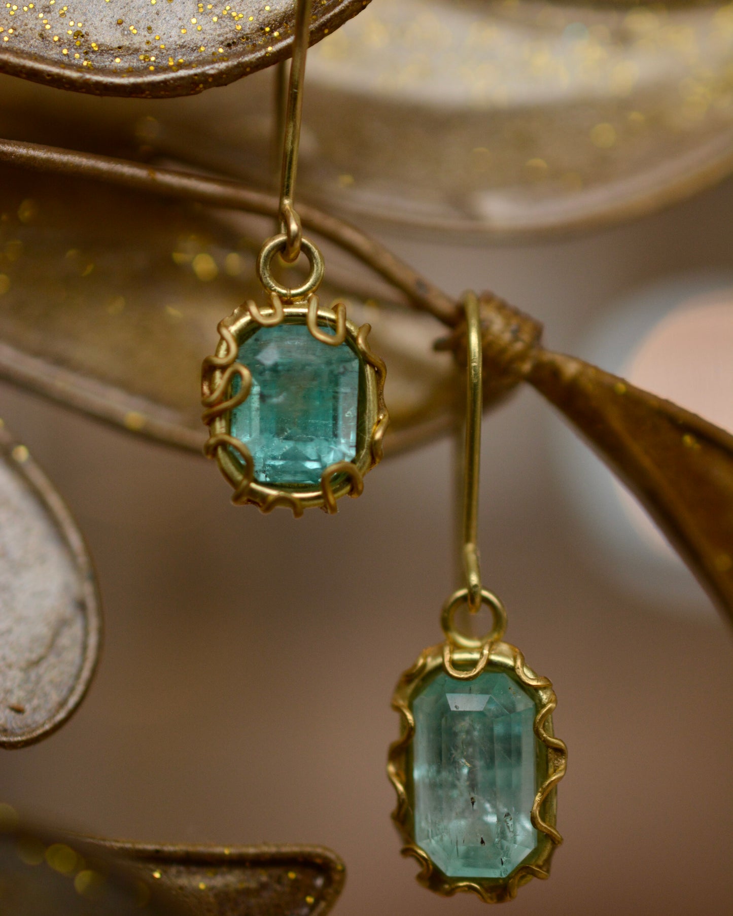 Emerald Squiggle Drop Earrings