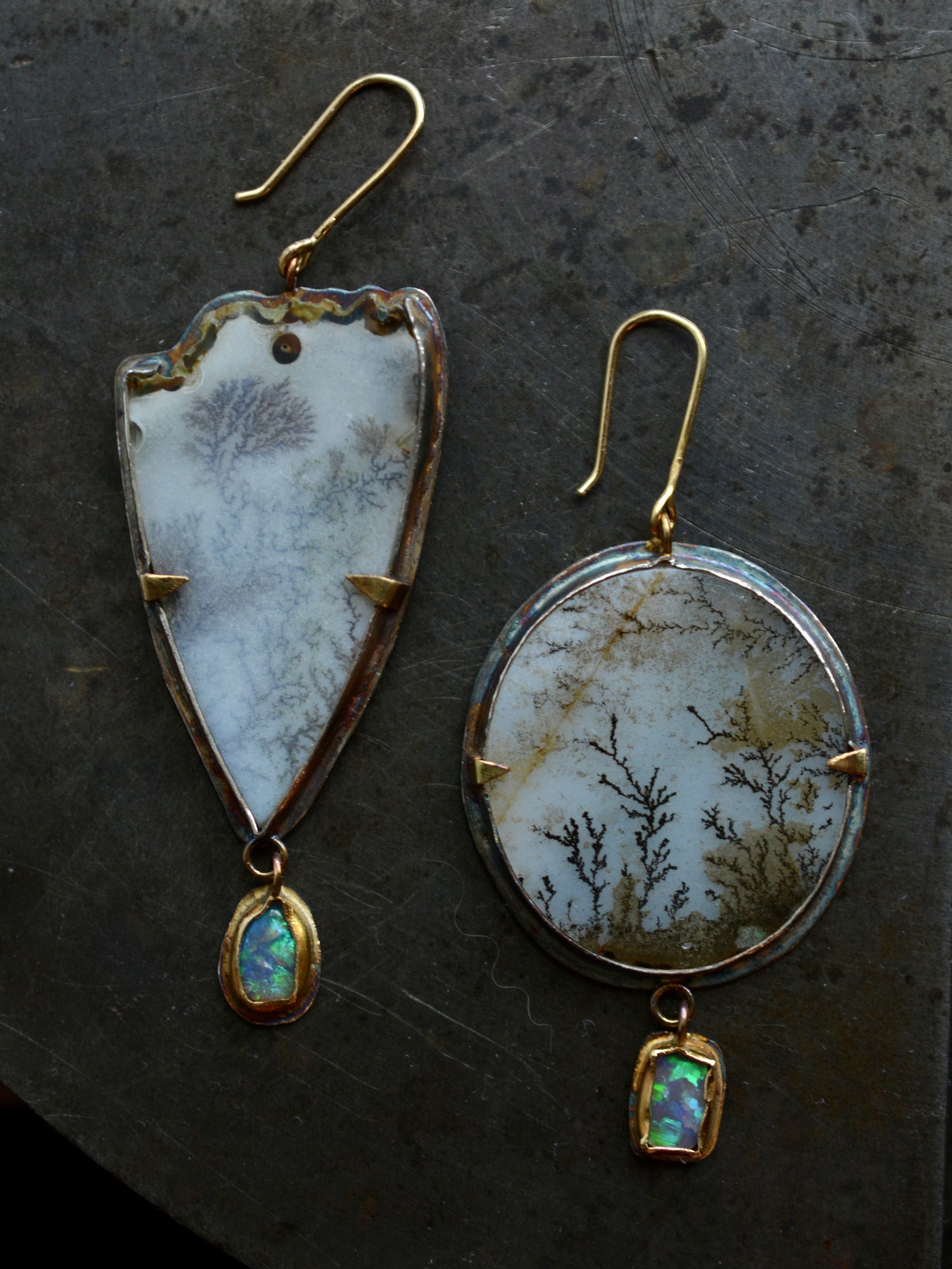 Dendritic Agate and Opal Earrings