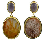 Dendritic Agate and Lilac Chalcedony Drop Post Earrings