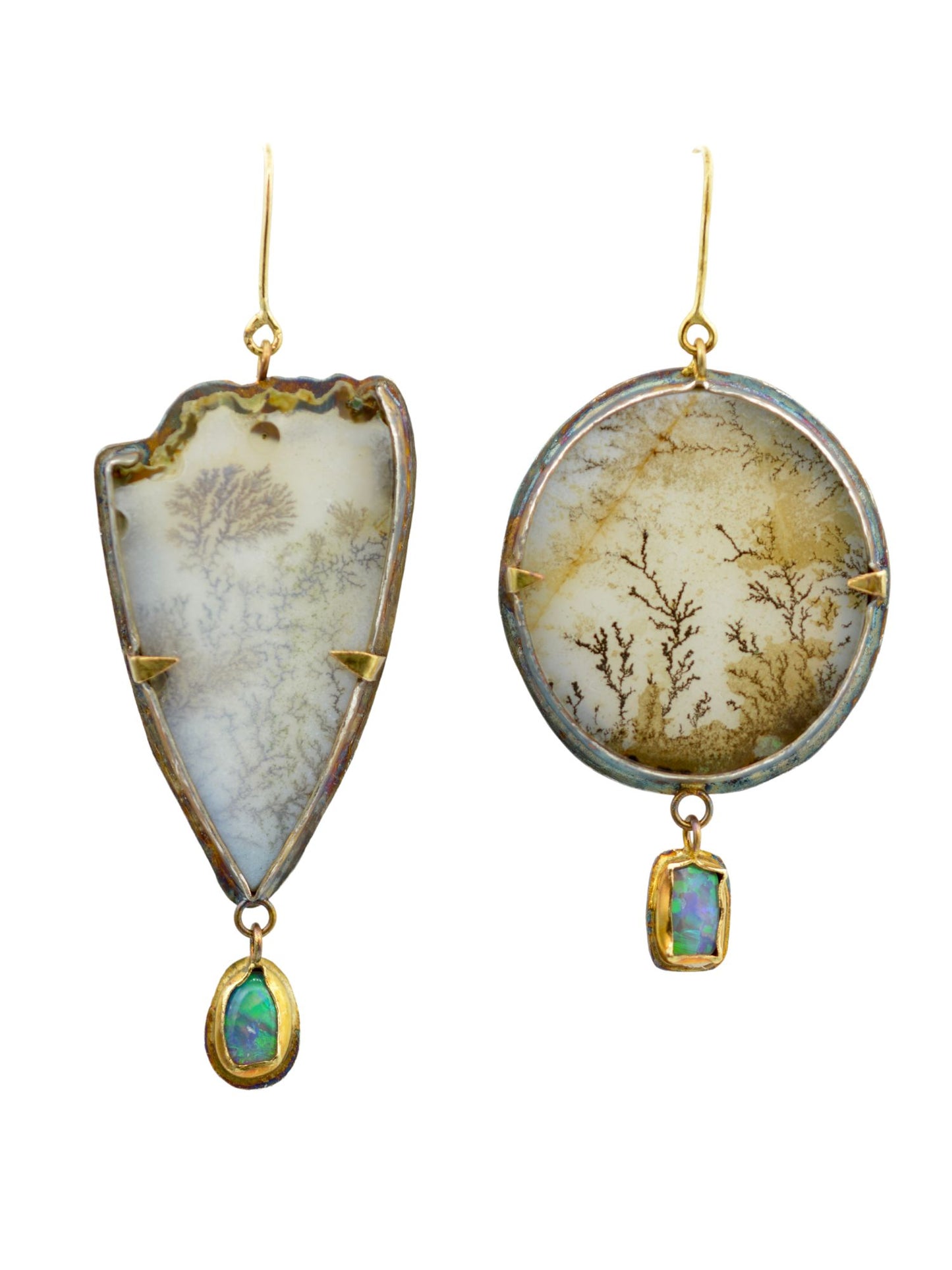 Dendritic Agate and Opal Earrings