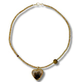 Black Dendritic Agate Heart & Opal Beaded Necklace