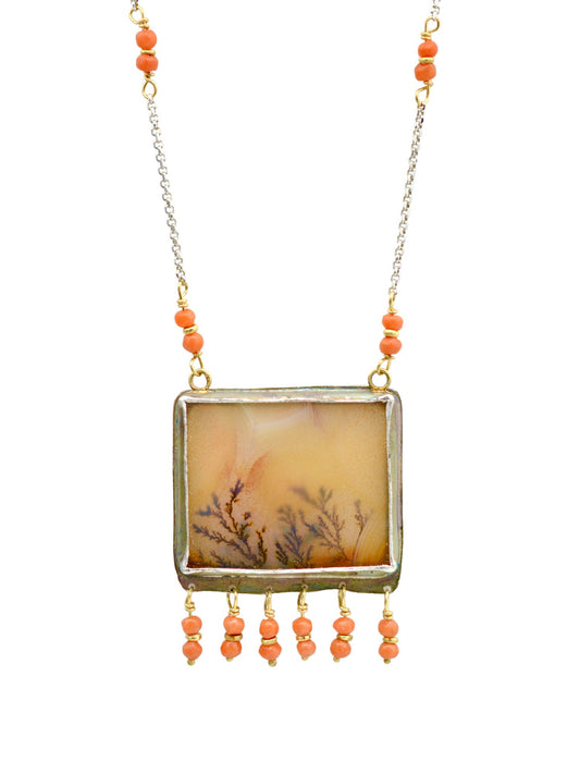 Dendritic Agate and Coral Necklace