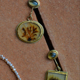 Dendritic agate and chrysoberyl earrings set in 18k and 22k yellow gold
