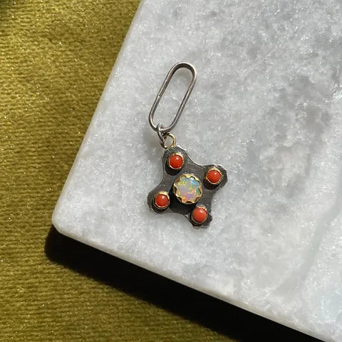 Coral and Opal Cross Charm