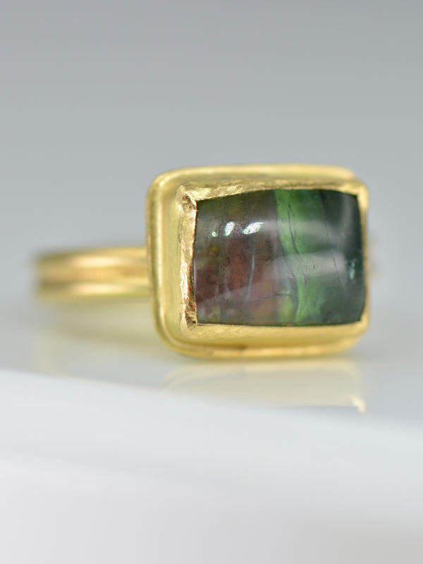 Watermelon Bicolour Tourmaline Ring | Handcrafted 18k Solid Gold