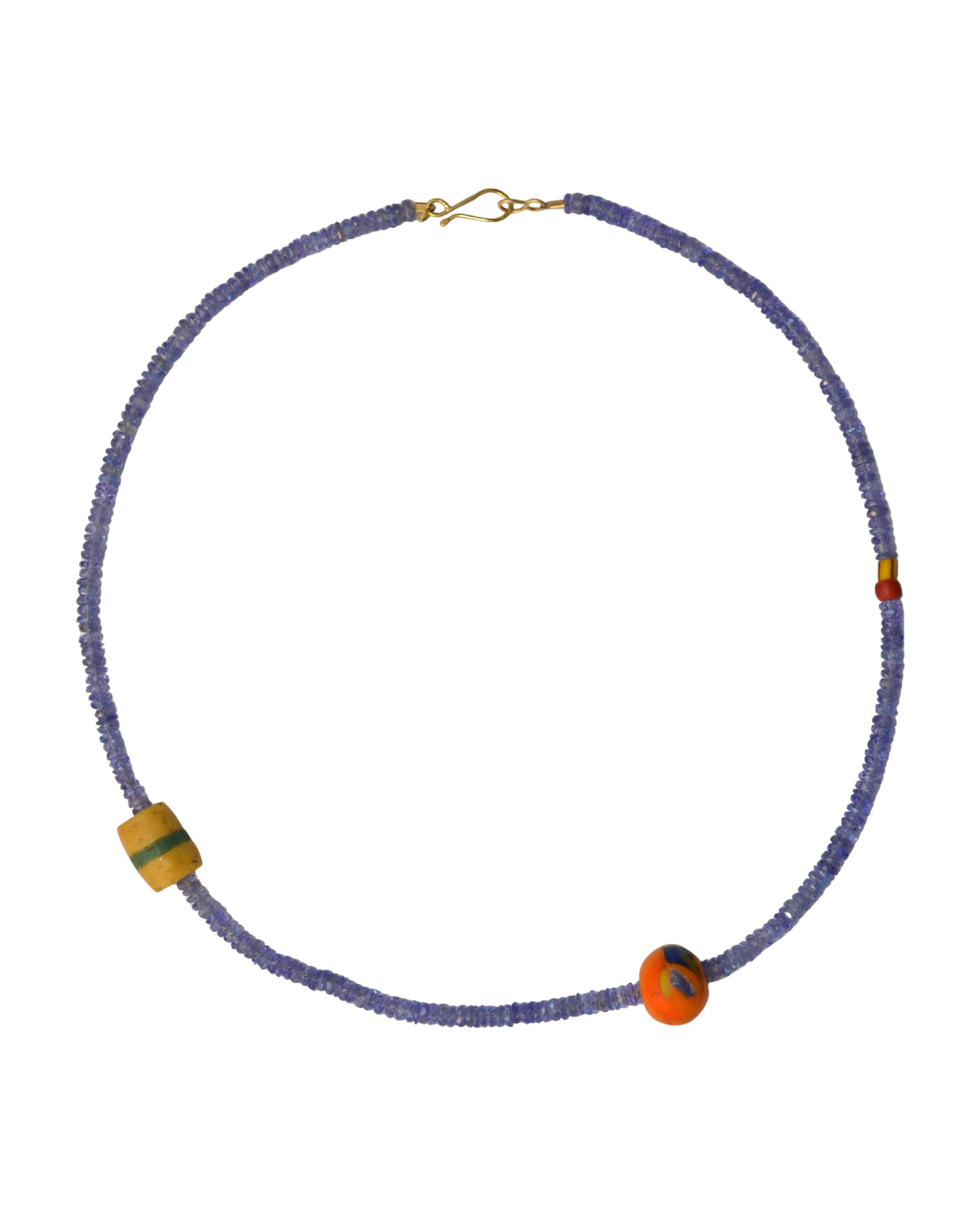 Tanzanite & African Trade Bead Necklace | Handcrafted 18k Gold Details